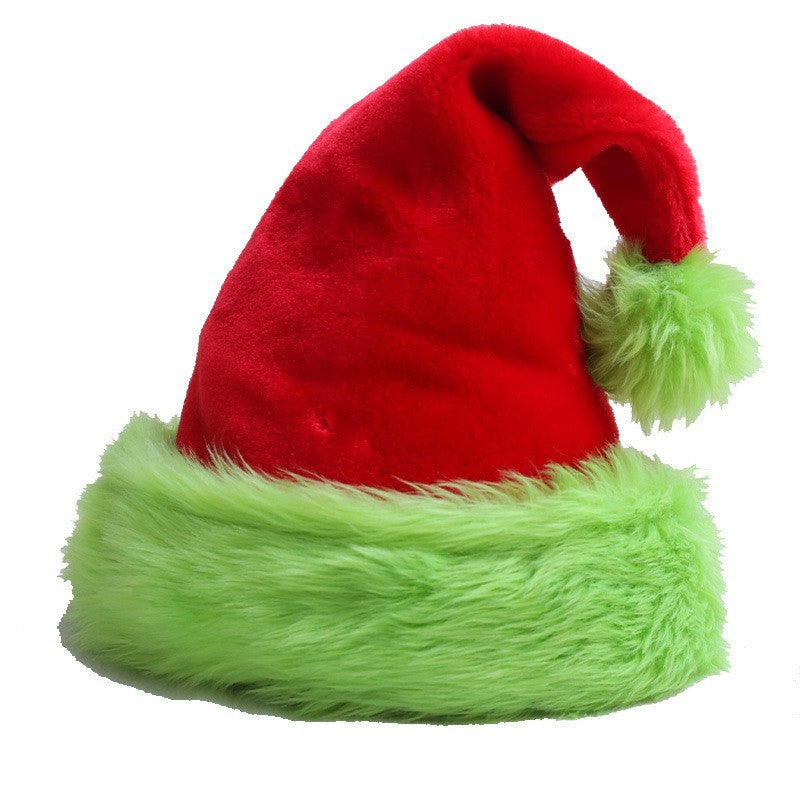 Grinch Santa Hat Red Green Faux Fur Velvet Christmas Costume Holiday Cap New