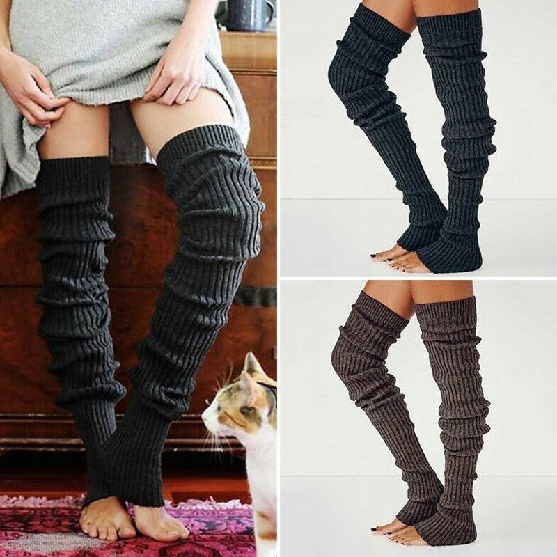 2PK Black Brown Thigh High Leg Warmers Ribbed Knit Over The Knee Slouchy Set