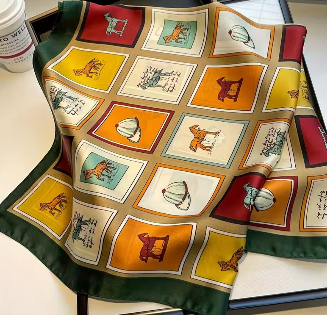 Large Square Pattern Scarf Polyester Silk-Feel Wrap Bold Geometric Print Fashion