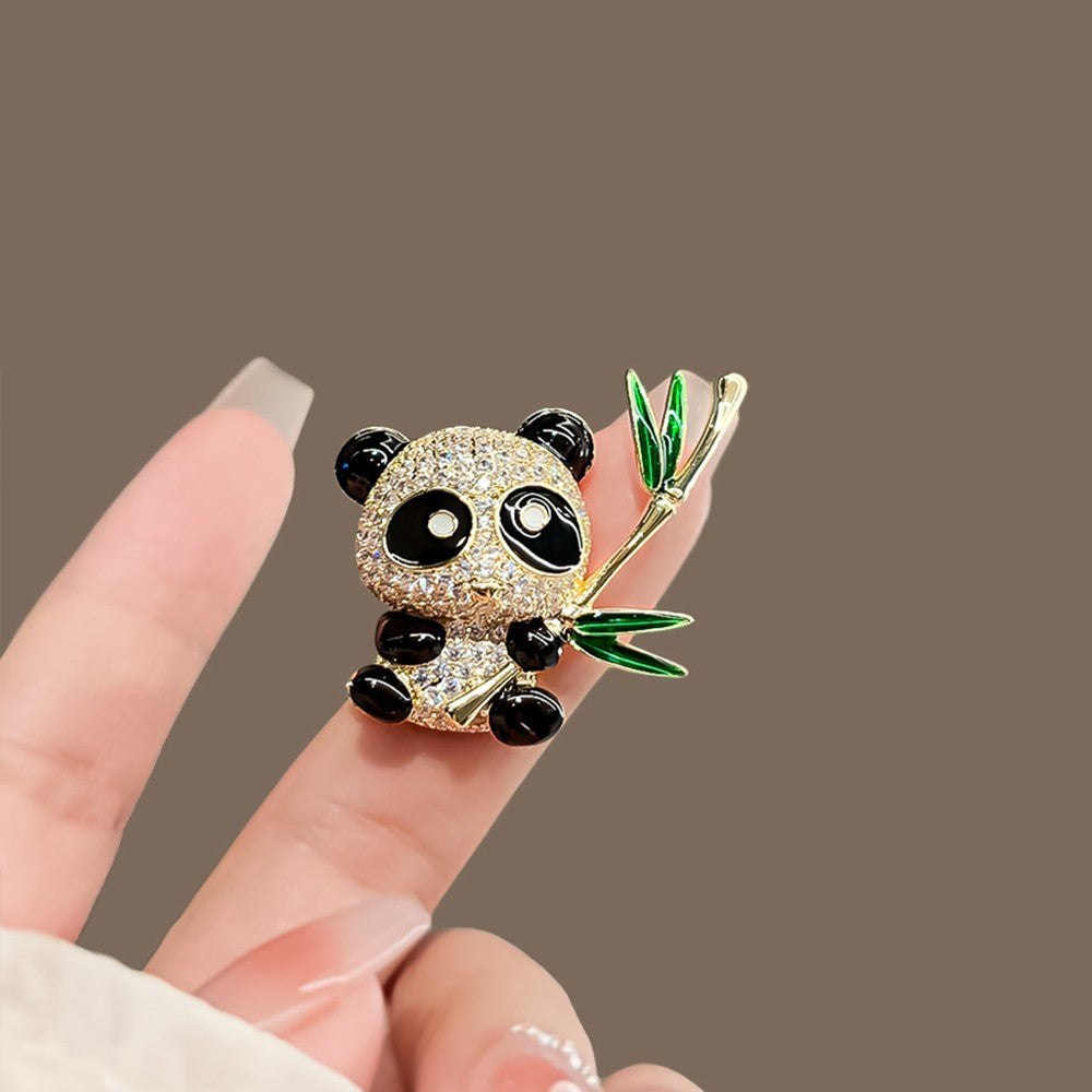 Sparkling Panda Brooch Pin Crystal Rhinestone Bamboo Animal Jewelry Gift Cute