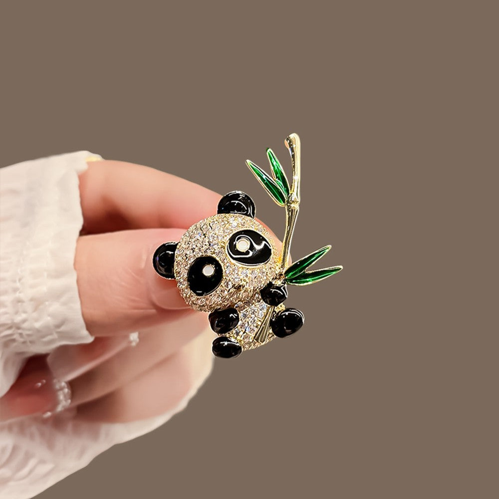 Sparkling Panda Brooch Pin Crystal Rhinestone Bamboo Animal Jewelry Gift Cute
