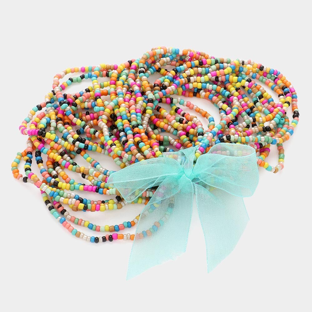 25PCS Colorful Seed Beaded Stretch Bracelets Boho Stackable Jewelry Green