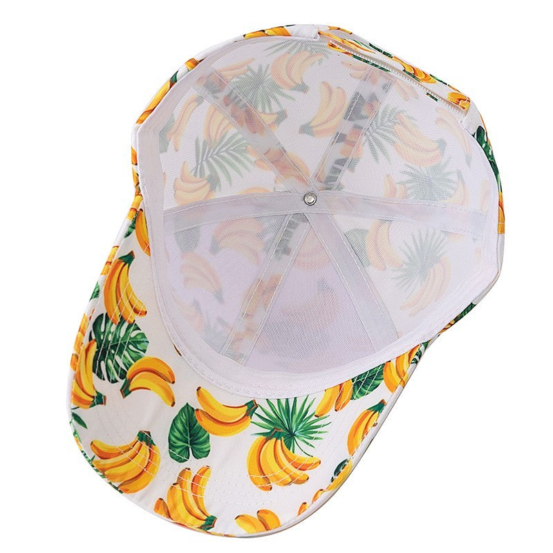 Banana Print Baseball Cap Tropical Fruit Hat White Cotton Adjustable Sun Hat