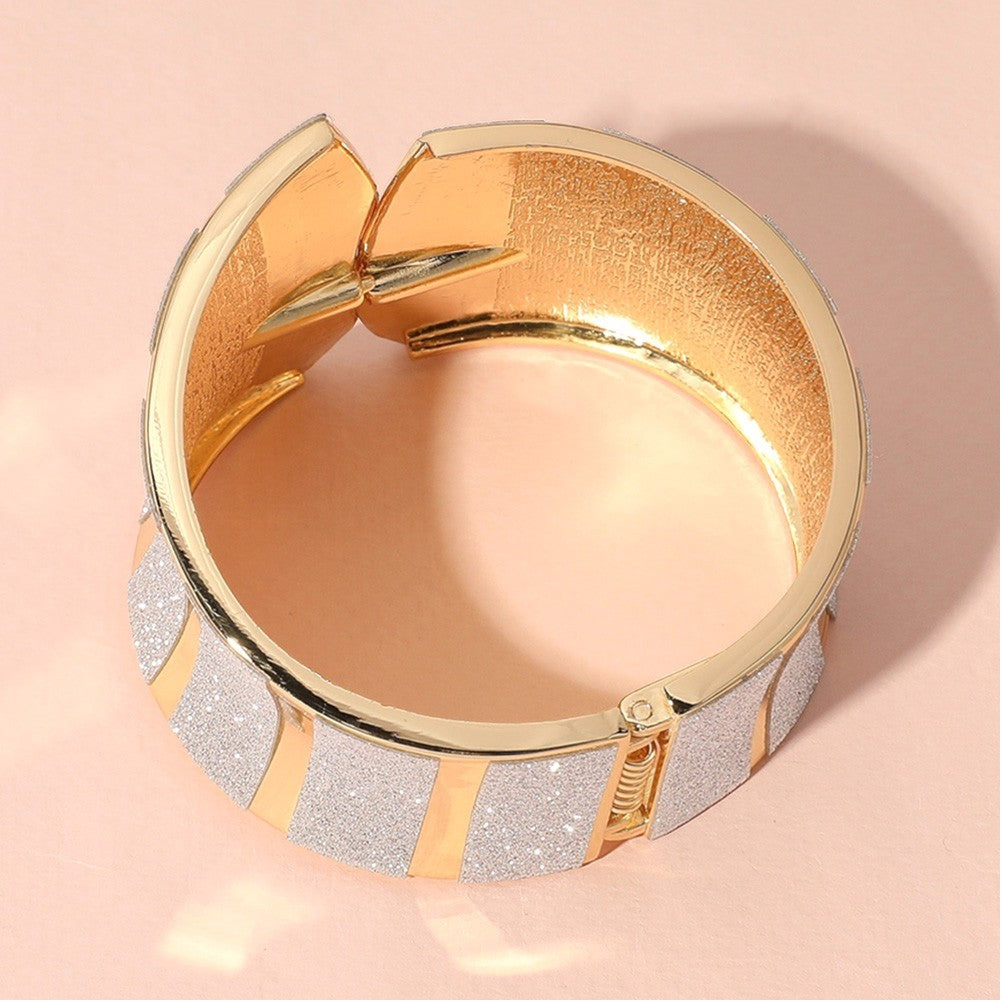 Gold Plated Sparkle  Wide Hinged Bangle Bracelet  Statement Jewelry for Women