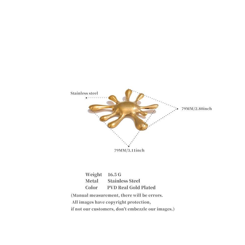 2pcs Modern Abstract Splash Brooch Pin Set Gold Silver Stainless Steel Art
