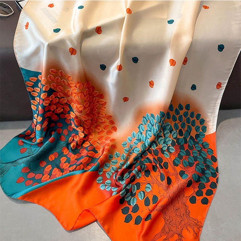 Luxury Fall Foliage Scarf Orange Silk Feel Shawl Wrap for Women Colorful Scarves