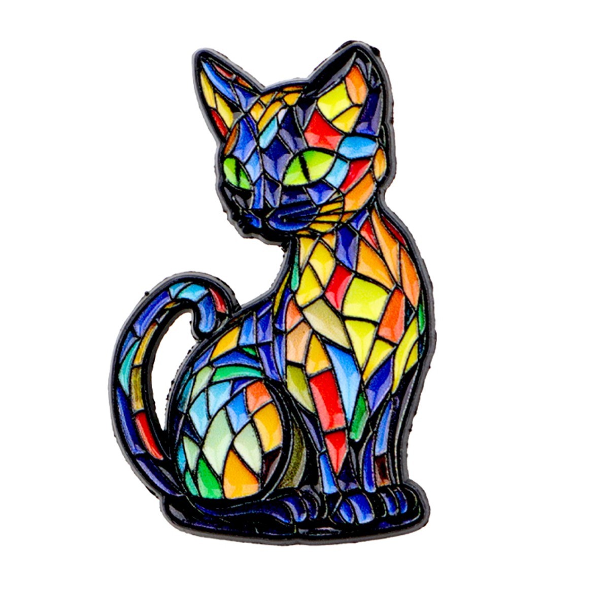2PCS Colorful Stained Glass Style Cat Enamel Pin Set Brooch Bag Jacket Badge