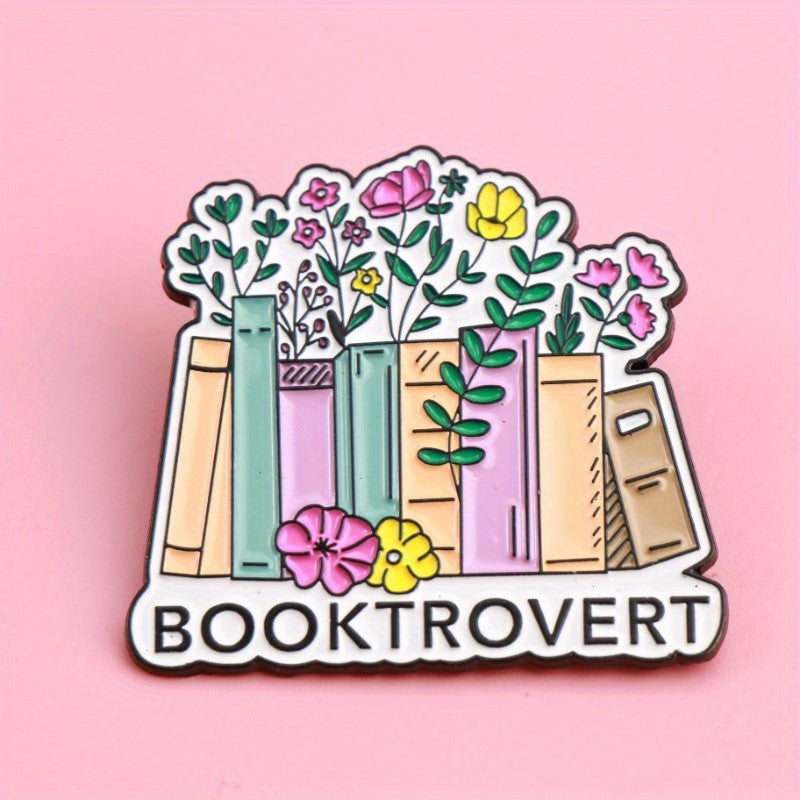BOOKTROVERT Enamel Pin Book Lover Introvert Reading Bookworm Flower Gift
