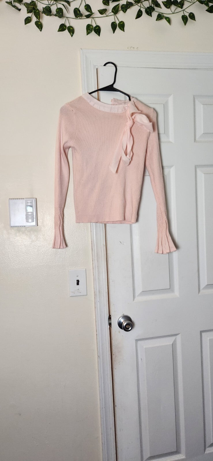 Pink Bowknot Knit Top for Women Fancy Sweater Long Sleeved Tops S/M 