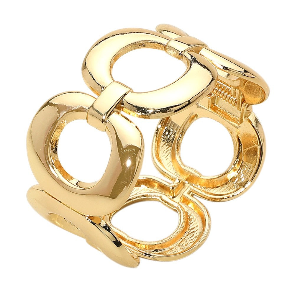 Modern Chunky Open Link High Polish Gold Tone Fashion Statement Bangle Cuff