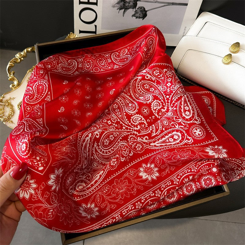 2pc Paisley Bandana Scarf Set Black & Red Women's Satin Silky Neckerchief