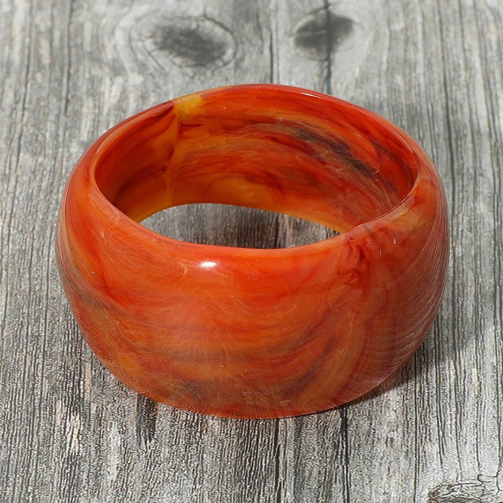 2pc Vintage Style Wide Resin Bangle Cuff Bracelet Red Orange Amber Swirl Set
