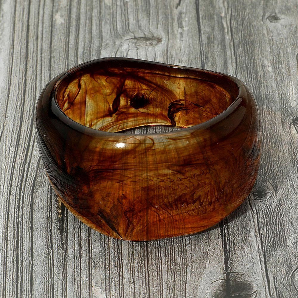 2pc Brown Tortoiseshell Bangle Set Wide Resin Acrylic Fashion Bracelet