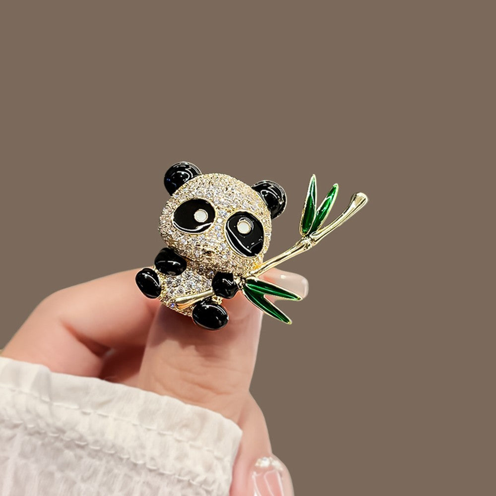 Sparkling Panda Brooch Pin Crystal Rhinestone Bamboo Animal Jewelry Gift Cute