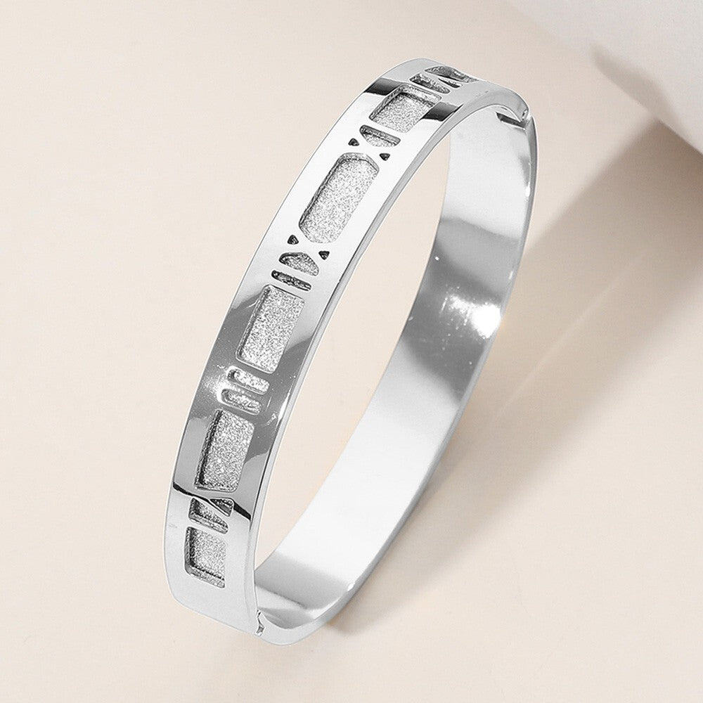 Stainless Steel Roman Numeral Hinged Bangle Bracelet for Women and Men