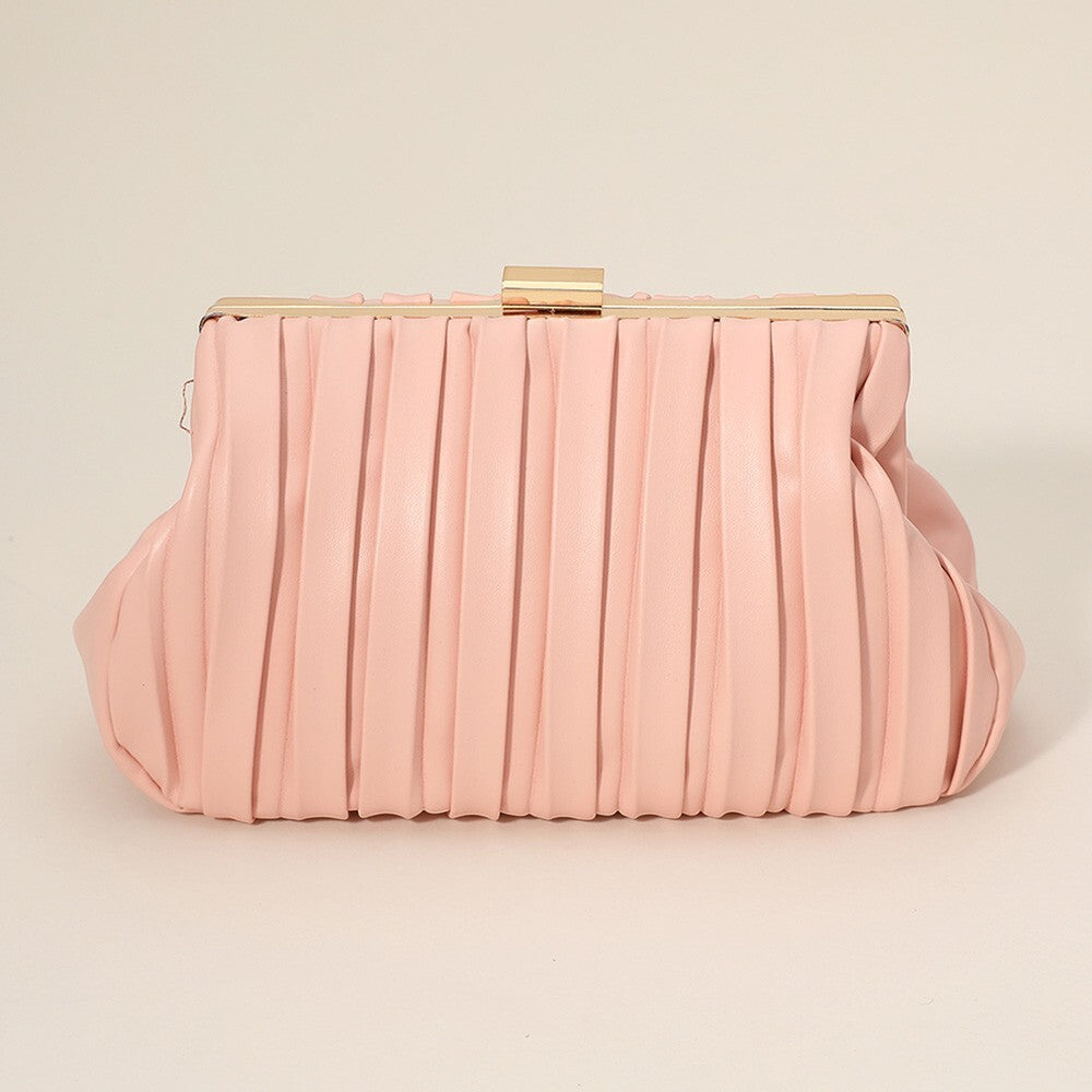 Pleated Satin Clutch Bag Pink Gold Chain Purse for Women Elegant Evening Handbag
