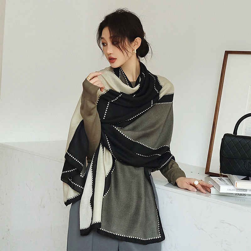 Geometric Colorblock Shawl Wrap Scarf Cotton Viscose Blend