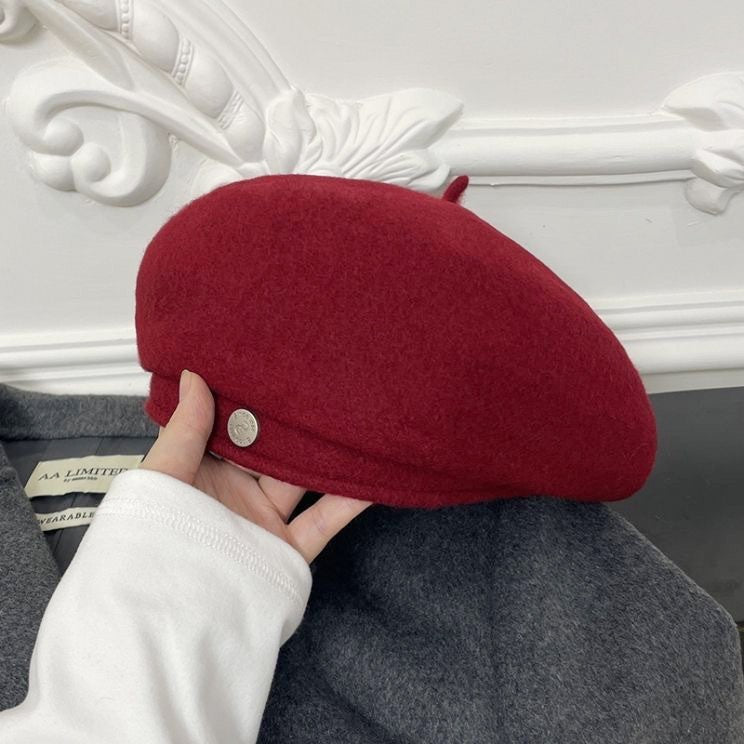 French Style Beret Cap Women Wool Blend Warm Beanie Hat Fall Winter One Size