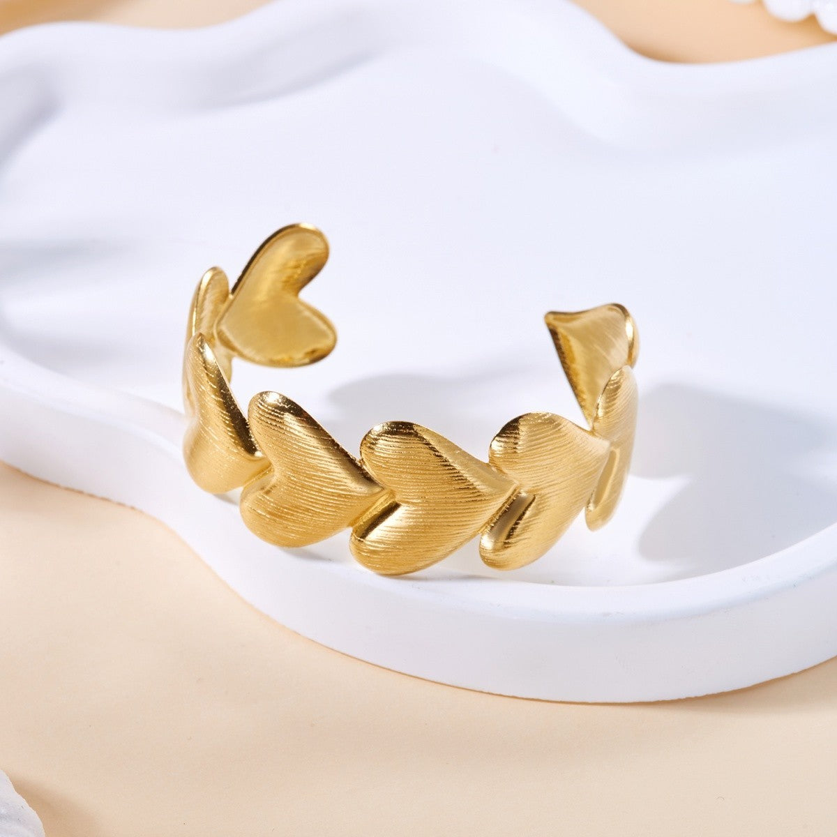 Statement Gold Tone Brushed Heart Cuff Bracelet Bangle Wide Open Adjustable