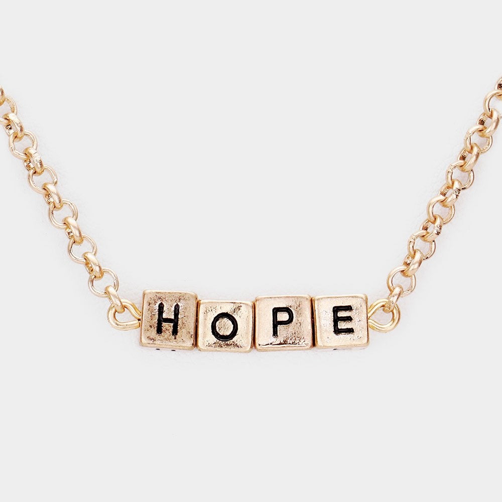 Gold Hope Letter Block Charm Necklace Inspirational Dainty Jewelry
