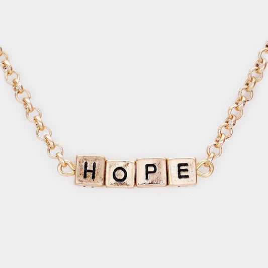 Gold Hope Letter Block Charm Necklace Inspirational Dainty Jewelry