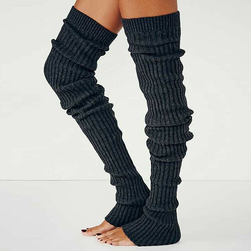 2PK Black Brown Thigh High Leg Warmers Ribbed Knit Over The Knee Slouchy Set