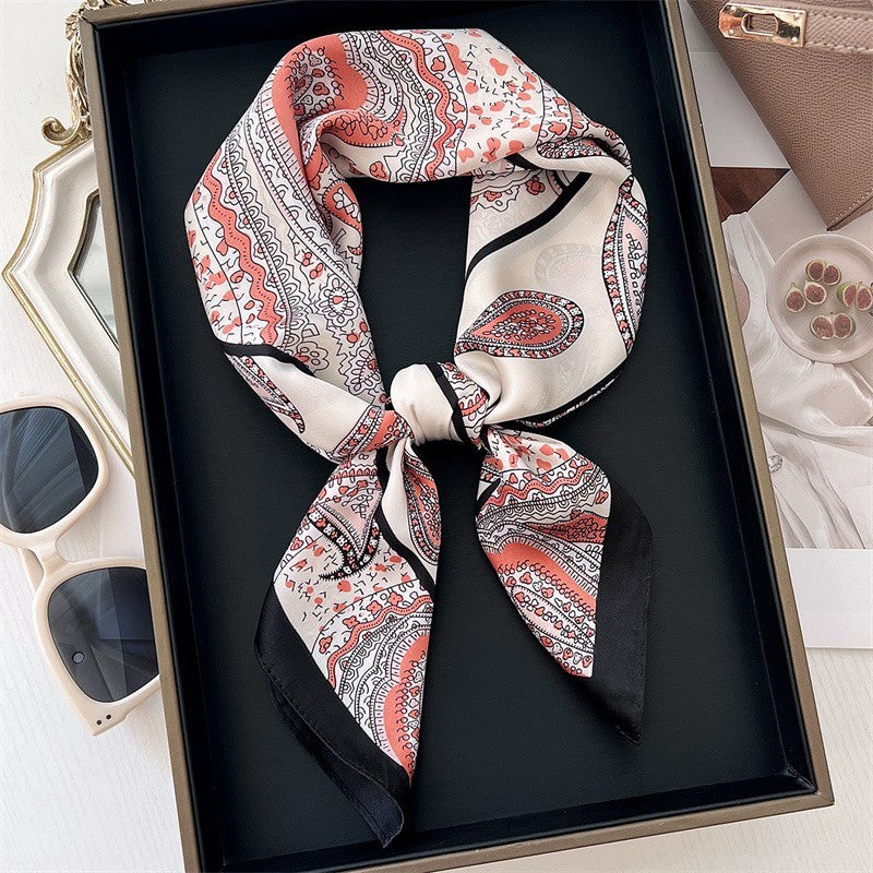 Vintage Paisley Silk Feel Square Scarf Elegant Bandana Neck Head Scarf Wrap