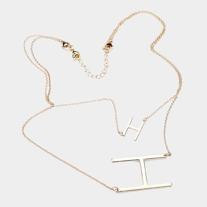 2-Row Layered Detachable Monogram Chain Necklace Letter H Pendant