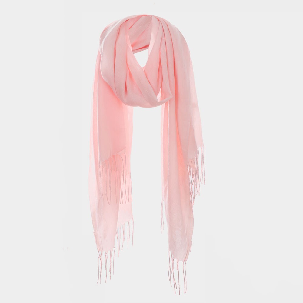 Solid Pink Fringe Oblong Scarf Soft Lightweight Wrap Shawl  Accessory for Women