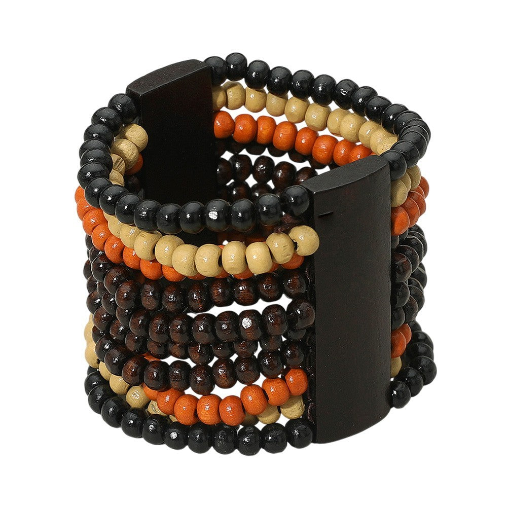 Boho Wooden Bead Cuff Bracelet Multi-Strand Ethnic Stretch Statement Jewelry