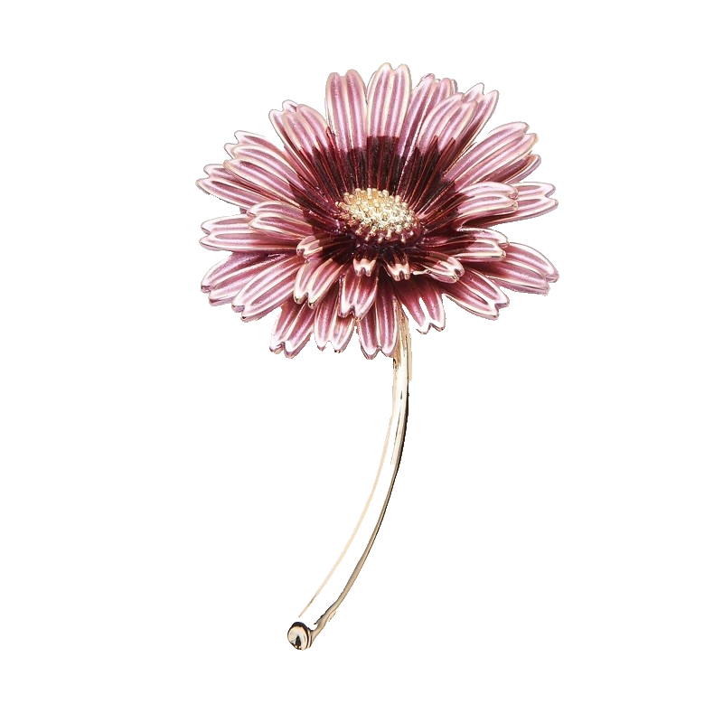 Elegant Enamel Flower Brooch Pin Pendant Necklace Pink Gold Tone  Jewelry