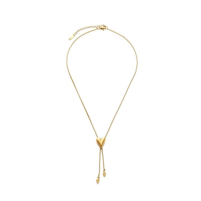 Stainless Steel Heart Lariat Y Necklace with Adjustable Slider Chain