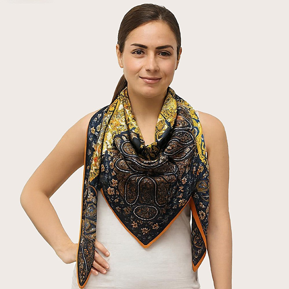 Satin Feel Elegant Paisley Print Square Scarf for Women Fashion Scarves & Wraps
