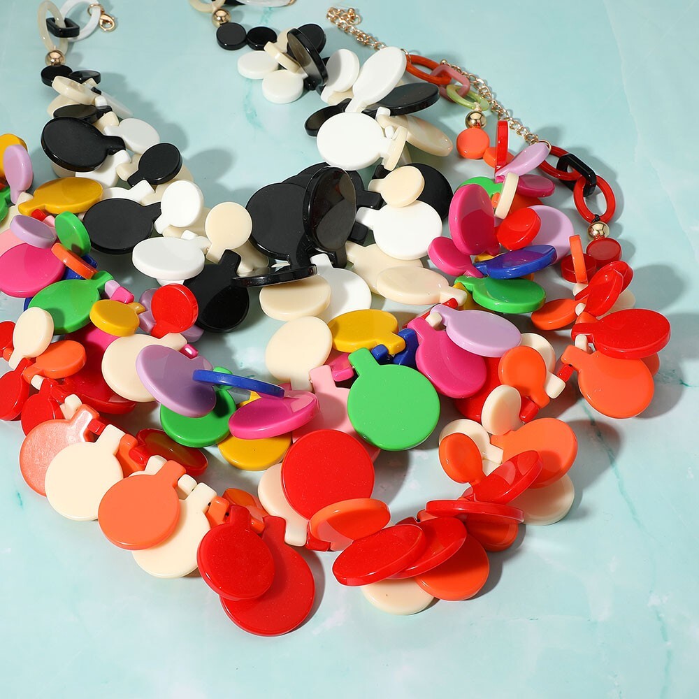 Color Burst Disc Layered Statement Necklace for Women Fashion Jewelry Bold Gift