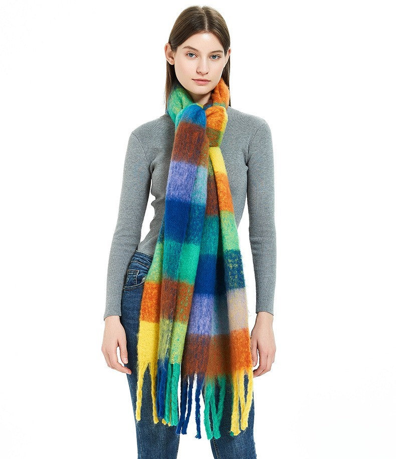 Colorful Plaid Blanket Scarf Soft Cashmere Feel Winter Wrap for Women