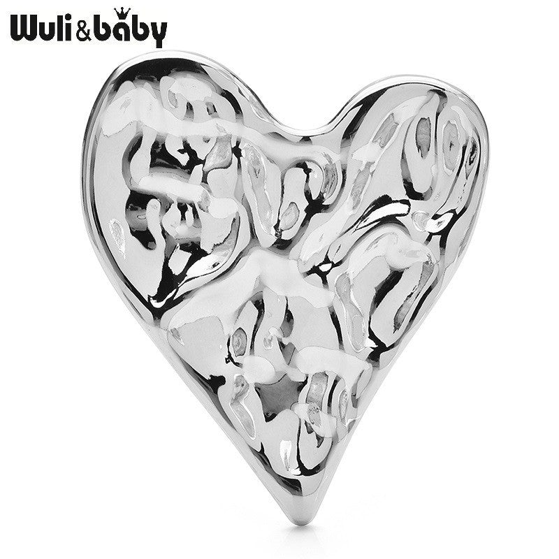 2pcs Hammered Heart Brooch Set 18K Gold Plated Stainless Steel Pin
