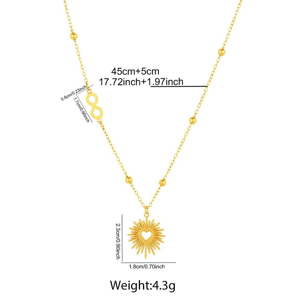 Gold Sunburst Heart Necklace Infinity Link Chain Metal Sun Charm Pendant Jewelry
