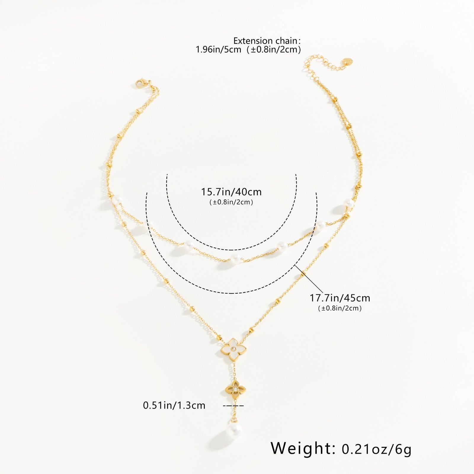 3pc Gold Layered Clover Pearl Dainty Necklace SET – Perfect Gift Pack!