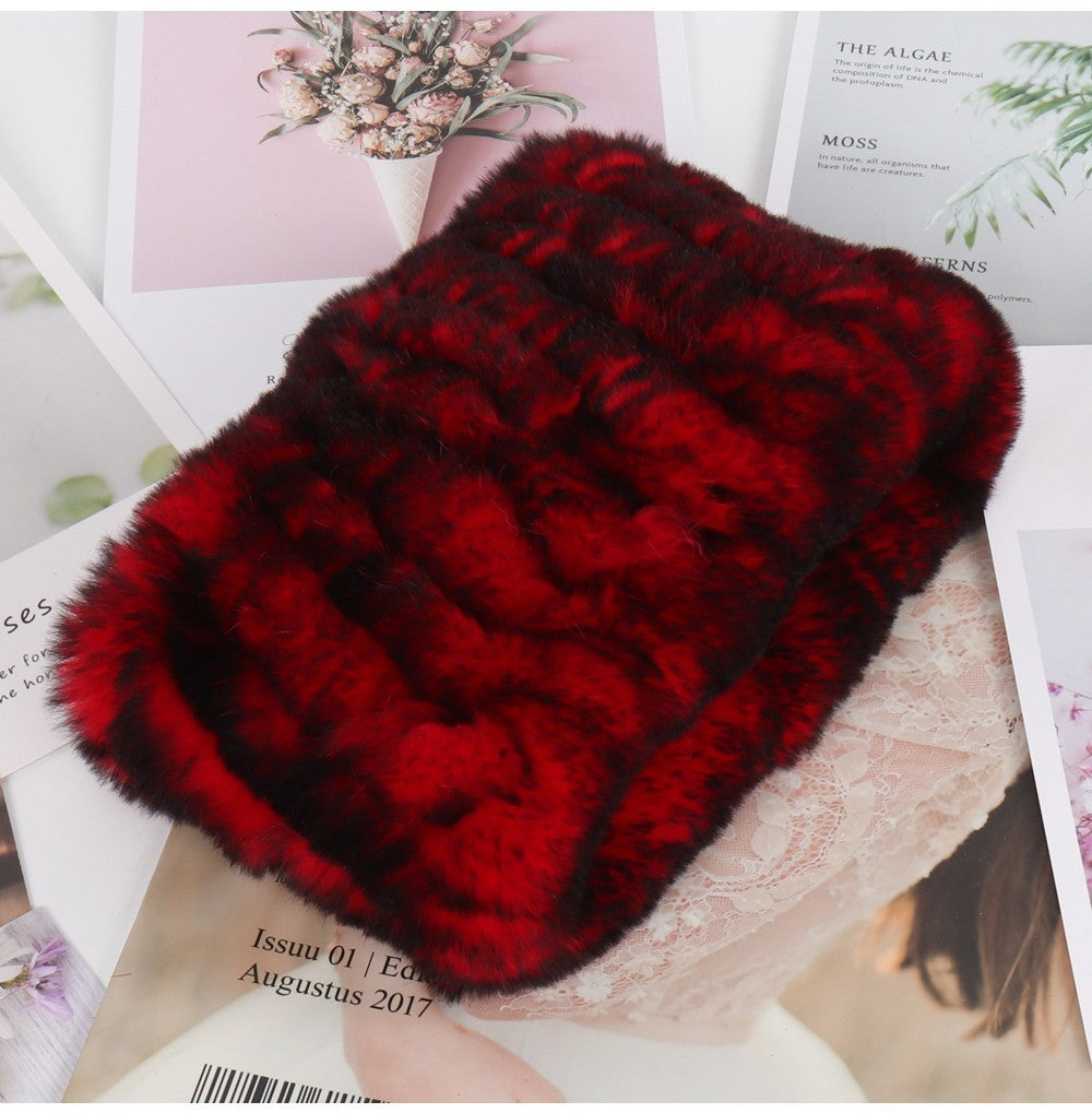 Faux Fur Neck Warmer Red Black Winter Snood Cowl Scarf