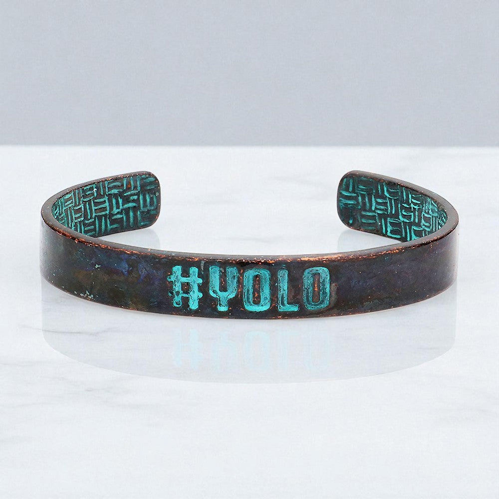 #YOLO Cuff Bracelet Set - 2 Pcs Silver Tone & Bronze Bangle Jewelry Gift