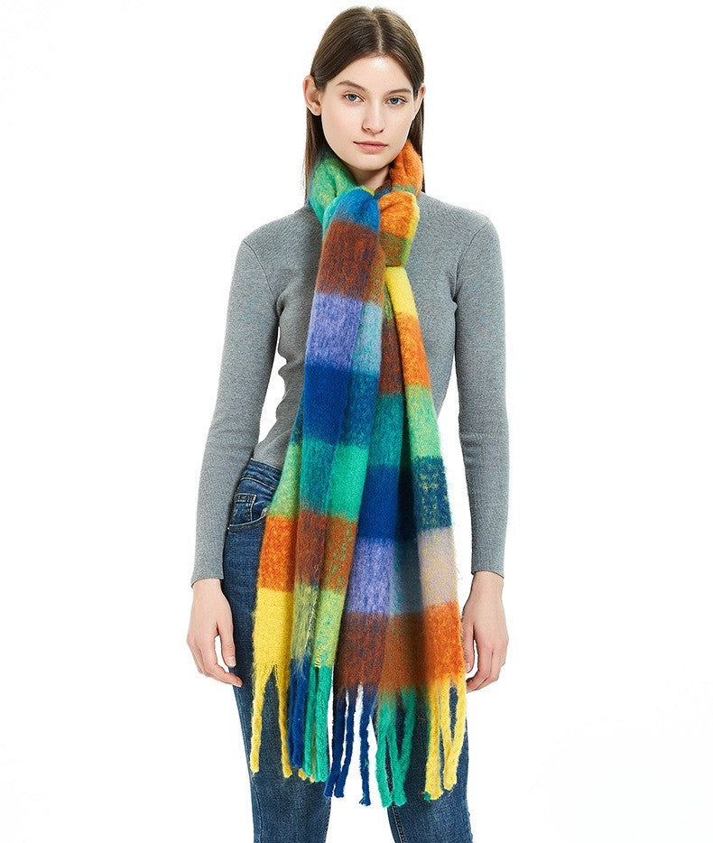 Colorful Plaid Blanket Scarf Soft Cashmere Feel Winter Wrap for Women