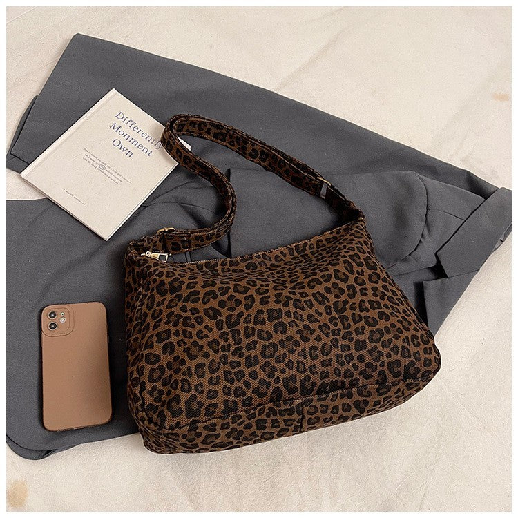 Trendy Leopard Print Canvas Shoulder Bag Adjustable Strap Tote Purse Handbag