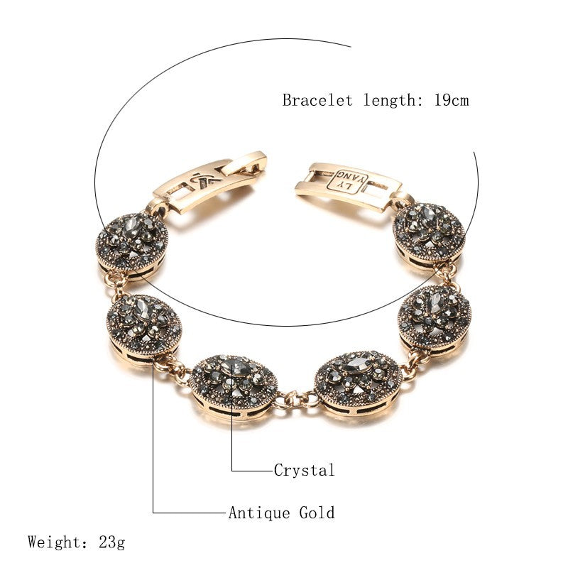 Antique Gold Crystal Flower Turkish Link Bracelet Bohemian Ethnic Jewelry