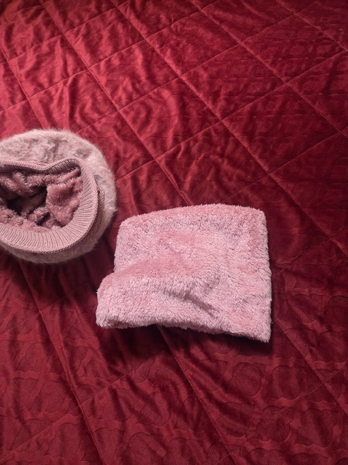 Women 2PC Winter Cable Knit Beanie Hat Scarf Set Fleece Lined Warm Thick