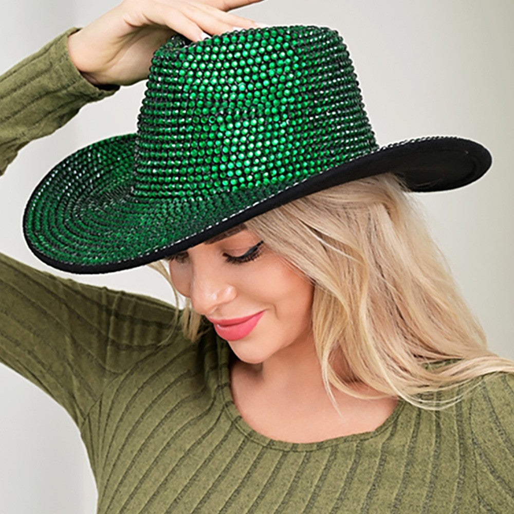 Bling Studded Green Western Fedora Hat for Women – Fashion Party Festival Hat
