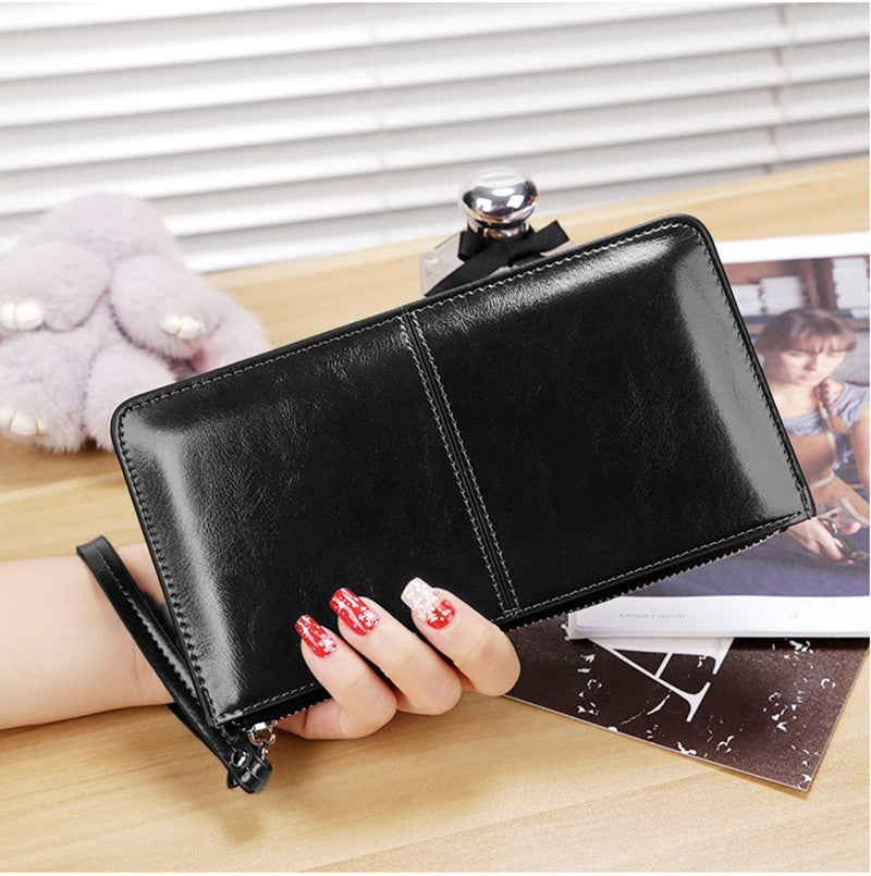 Black Patent Faux Leather Wristlet Wallet Clutch Zip Around Large Organizer