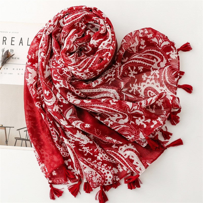 2pcs Women Leopard Animal Print Paisley Tassel Scarf Large Wrap Shawl 71x35"
