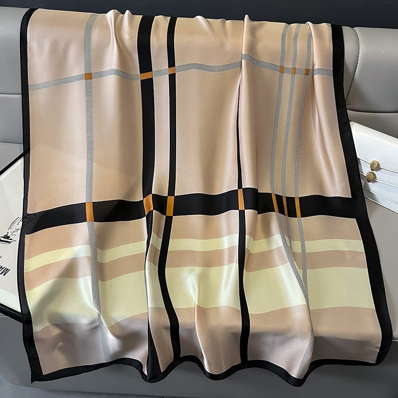 2pcs Silk Feel Plaid Scarf Set Large Geometric Check Satin Wrap Shawl 71x35in