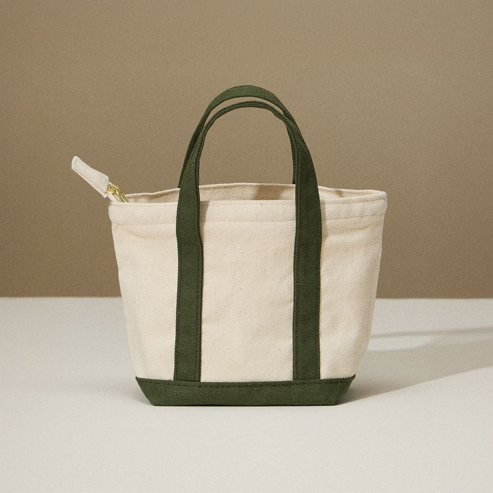 Women's Mini Multi-Purpose Compact Canvas Tote Bag Olive Green Zipper Closure