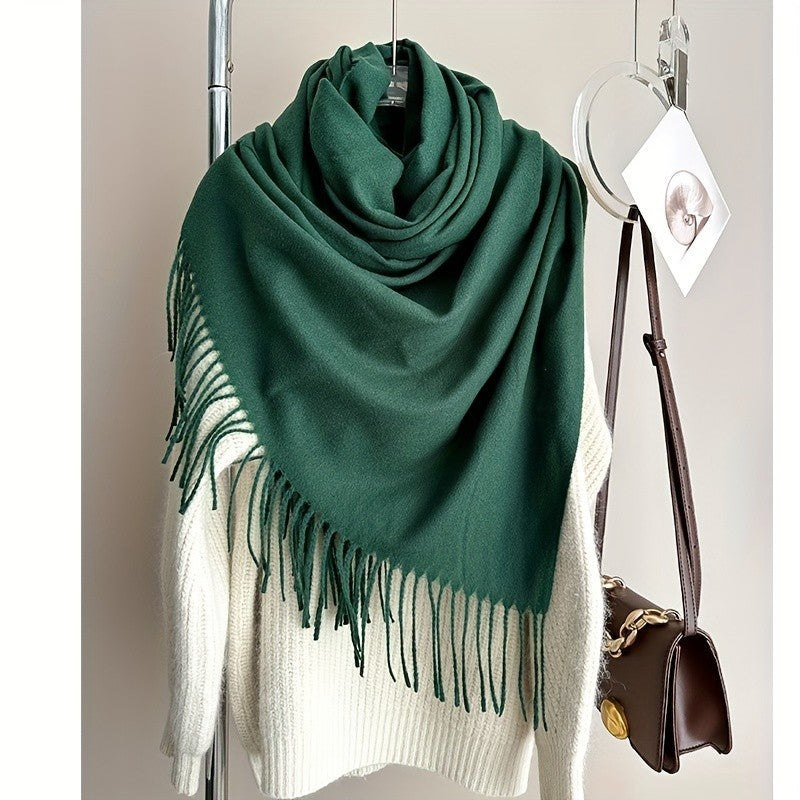 Emerald Green Cashmere Scarf Large Shawl Wrap Soft Fringed Winter